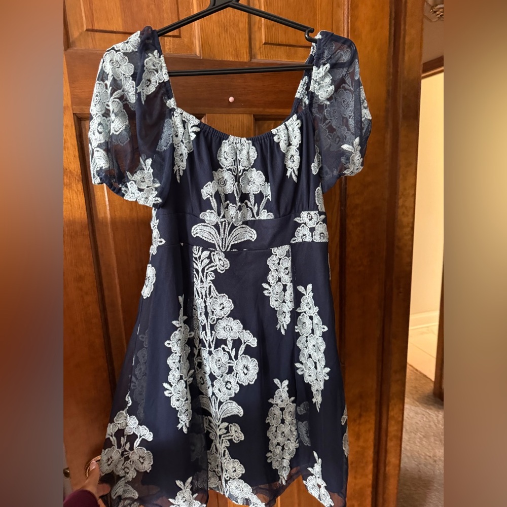 Altar'd State Navy Dress with White Lace Detail